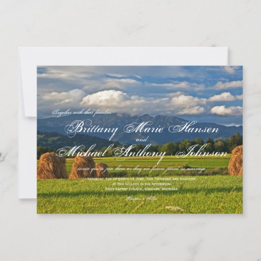 Rustic Mountain Field Wedding Invitations Kaart (Voorkant)
