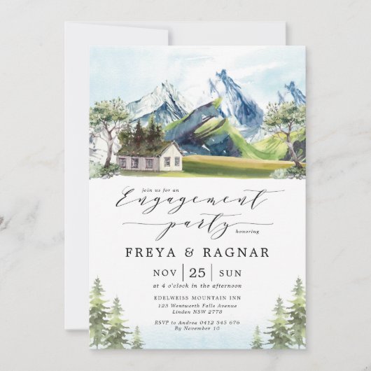 Rustic Mountain Forest Adventure Engagement Party Kaart (Voorkant)
