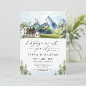 Rustic Mountain Forest Adventure Engagement Party Kaart (Staand voorkant)