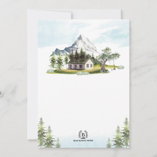 Rustic Mountain Forest Adventure Engagement Party Kaart (Achterkant)