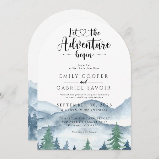 Rustic Mountain Forest Adventure Wedding Kaart (Voorkant / Achterkant)