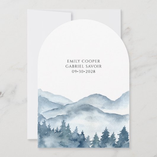 Rustic Mountain Forest Adventure Wedding Kaart (Achterkant)