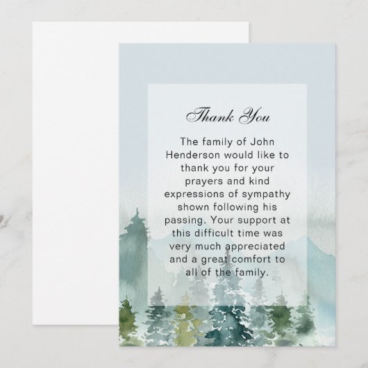 Rustic Mountain Forest begrafenis bedankkaart Kaart (Voorkant / Achterkant)