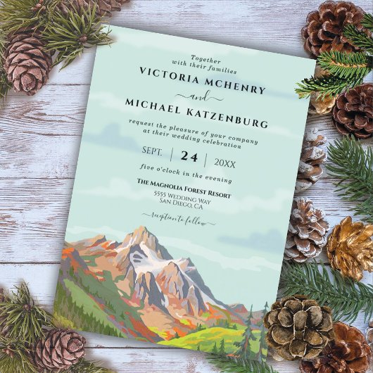Rustic Mountain Forest Big Sky Wedding Kaart