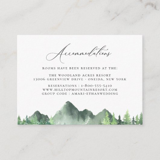Rustic Mountain Forest bruiloftsaccommodaties Informatiekaartje (Voorkant)