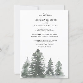 Rustic Mountain Forest Evergreen Tree Wedding Invi Kaart