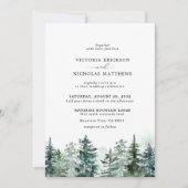 Rustic Mountain Forest Evergreen Tree Wedding Invi Kaart (Voorkant)