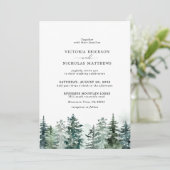 Rustic Mountain Forest Evergreen Tree Wedding Invi Kaart (Staand voorkant)