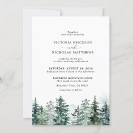 Rustic Mountain Forest Evergreen Tree Wedding Invi Kaart