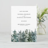 Rustic Mountain Forest Evergreen Tree Wedding Invi Kaart (Staand voorkant)