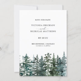 Rustic Mountain Forest Evergreen Tree Wedding Invi Kaart