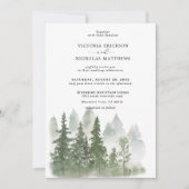 Rustic Mountain Forest Evergreen Tree Wedding Invi Kaart (Voorkant)