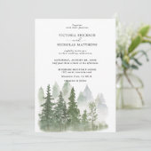 Rustic Mountain Forest Evergreen Tree Wedding Invi Kaart (Staand voorkant)