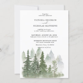 Rustic Mountain Forest Evergreen Tree Wedding Invi Kaart
