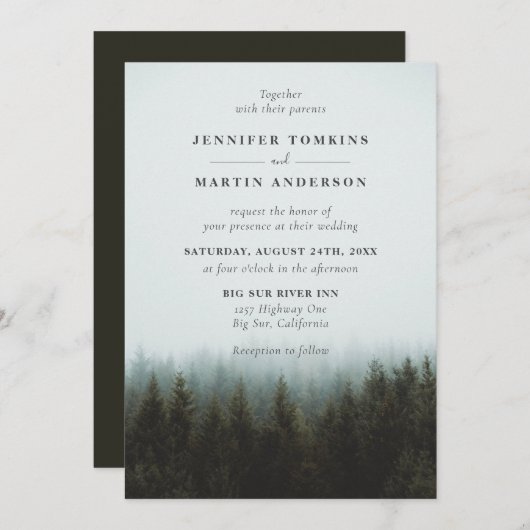 Rustic Mountain Forest huwelijksuitnodigingen Kaart (Voorkant / Achterkant)