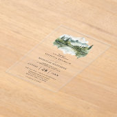Rustic Mountain Forest Lake Budget QR Code Wedding Acryl Uitnodigingen (Laagn)