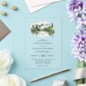 Rustic Mountain Forest Lake Budget QR Code Wedding Acryl Uitnodigingen (Insitu (Huwelijk))