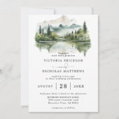 Rustic Mountain Forest Lake Budget QR Code Wedding Kaart (Voorkant)