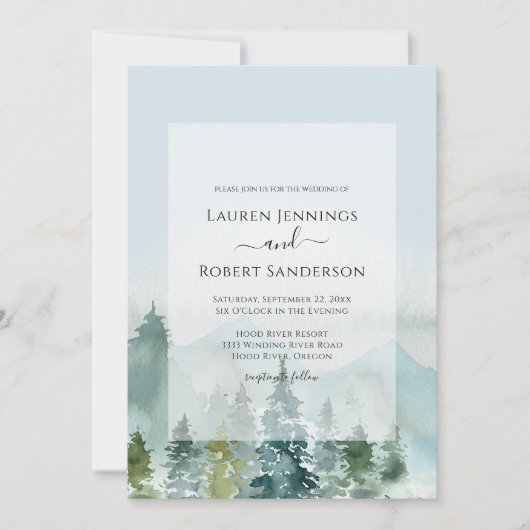 Rustic Mountain Forest Pine Tree Wedding Kaart (Voorkant)