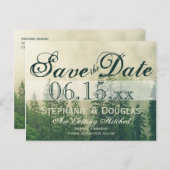 Rustic Mountain Forest Pine Trees Save the Date Aankondigingskaart (Voorkant / Achterkant)