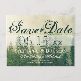 Rustic Mountain Forest Pine Trees Save the Date Aankondigingskaart