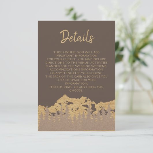 Rustic Mountain Forest Pine Trees Wedding Details Informatiekaartje (Staand voorkant)
