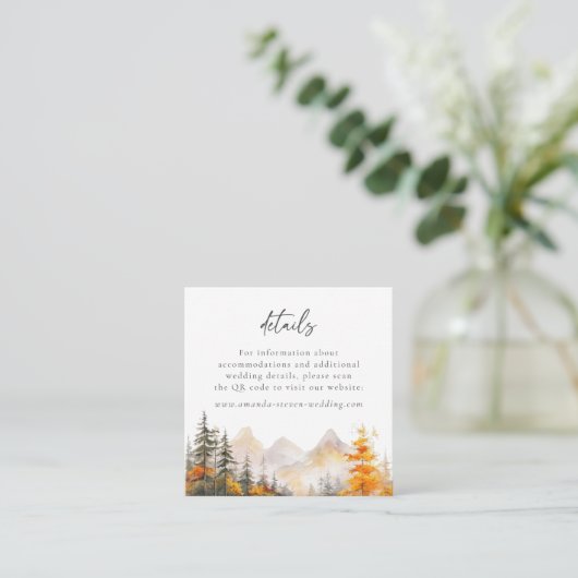 Rustic Mountain Forest QR Code Wedding Details Informatiekaartje (Staand voorkant)