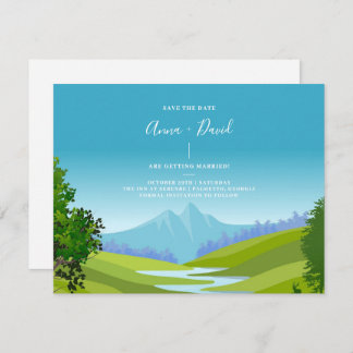 Rustic Mountain Forest Scenery Save the Date Kaart