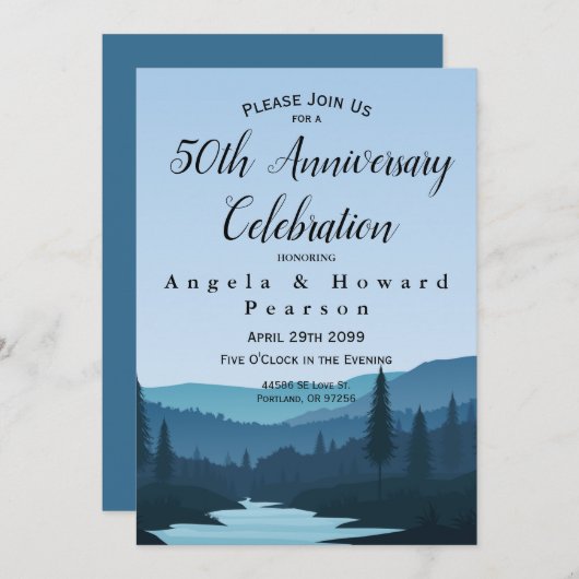 Rustic Mountain Forest Stream 50th Jubileum Kaart (Voorkant / Achterkant)