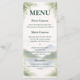 Rustic Mountain Forest Watercolor Wedding Menu