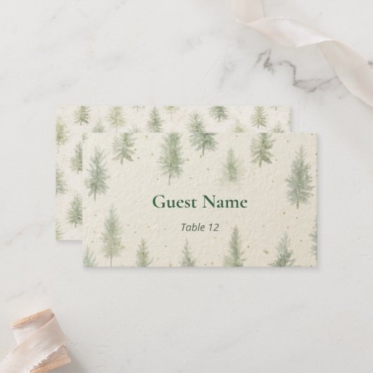 Rustic Mountain Forest Watercolor Wedding Place  Plaatskaartje (Voorkant / Achterkant in situ)