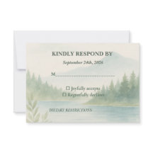 Rustic Mountain Forest Watercolor Wedding RSVP 