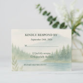 Rustic Mountain Forest Watercolor Wedding RSVP Kaartje (Staand voorkant)