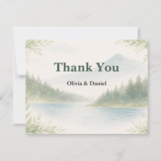 Rustic Mountain Forest Watercolor Wedding Thanks Bedankkaart (Voorkant)