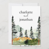 Rustic Mountain Forest Waterverf Wedding Kaart (Achterkant)