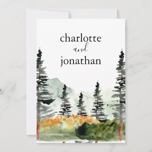 Rustic Mountain Forest Waterverf Wedding Kaart (Achterkant)