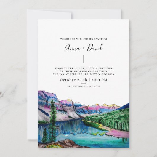 Rustic Mountain Forest Waterverf Wedding Kaart (Voorkant)