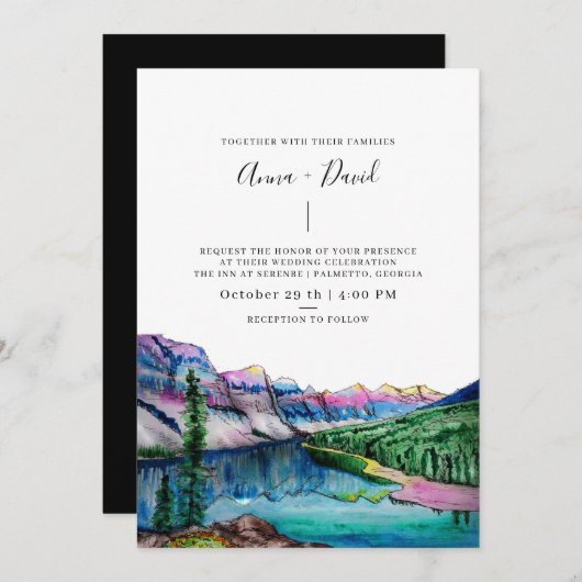 Rustic Mountain Forest Waterverf Wedding Kaart (Voorkant / Achterkant)