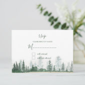 Rustic Mountain Forest Waterverf Wedding RSVP Kaartje (Staand voorkant)