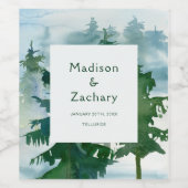 Rustic Mountain Forest Waterverf Wedding Wijn Etiket (Enkel label)