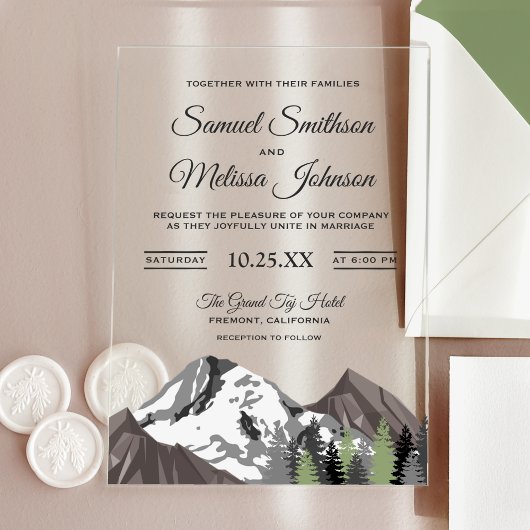 Rustic Mountain Forest Wedding Acryl Uitnodigingen
