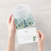 Rustic Mountain Forest Wedding All In One Uitnodiging (Afscheurbaar)