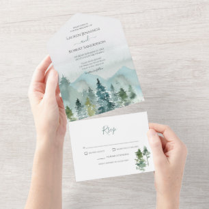 Rustic Mountain Forest Wedding All In One Uitnodiging