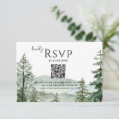 Rustic Mountain Forest Wedding QR-code RSVP Kaartje (Staand voorkant)