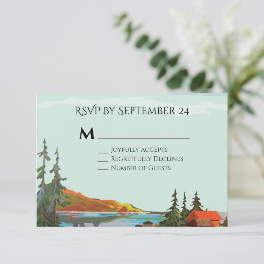 Rustic Mountain Forest Wedding response cards RSVP (Staand voorkant)