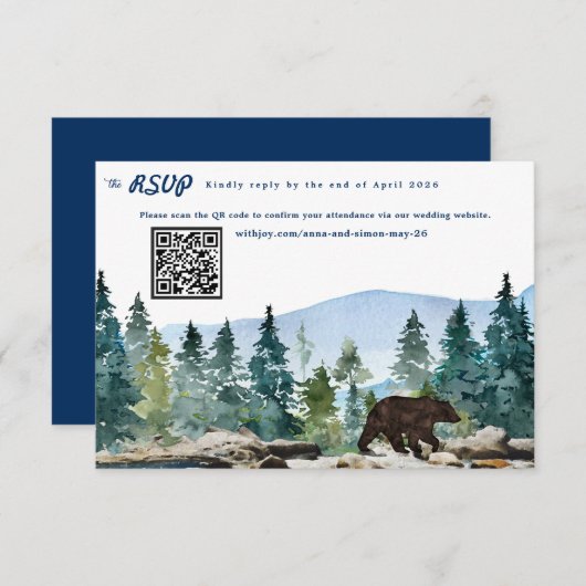Rustic Mountain Forest Wedding RSVP Aankondiging (Voorkant / Achterkant)