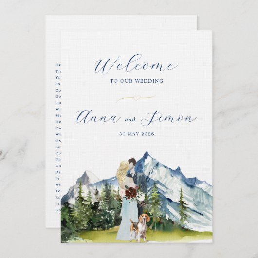 Rustic Mountain geïllustreerde bruiloft Kaart (Voorkant / Achterkant)