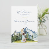 Rustic Mountain geïllustreerde bruiloft Kaart (Staand voorkant)