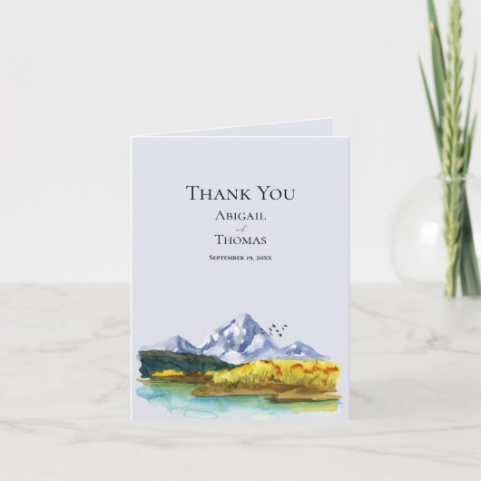 Rustic Mountain gevouwen bruiloft dank u kaart (Voorkant)