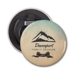 Rustic Mountain Illustration Family Reunion Button Flesopener